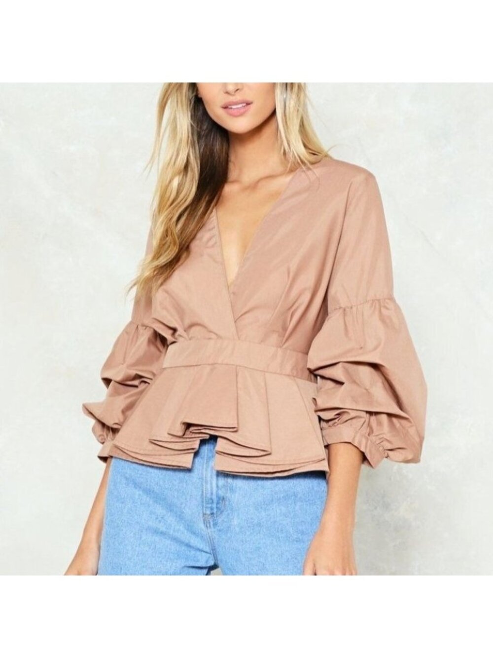 Miss Lili Blouse Large Ruffle Peplum Light Pink Coquette Feminine Balloon